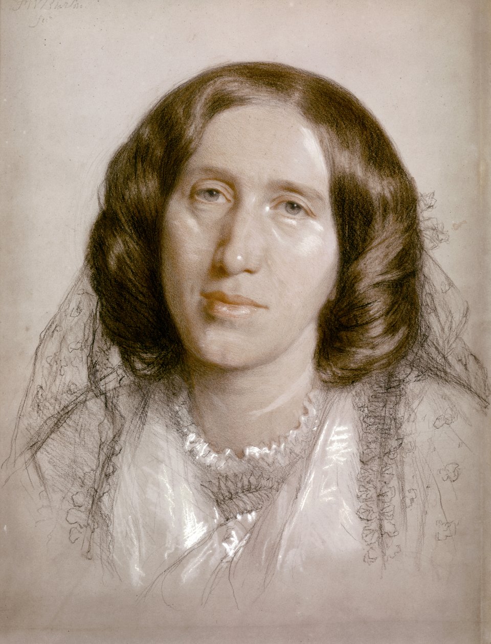 George ELIOT, Porträtt 1865 (papper, krita) av Frederick William Burton