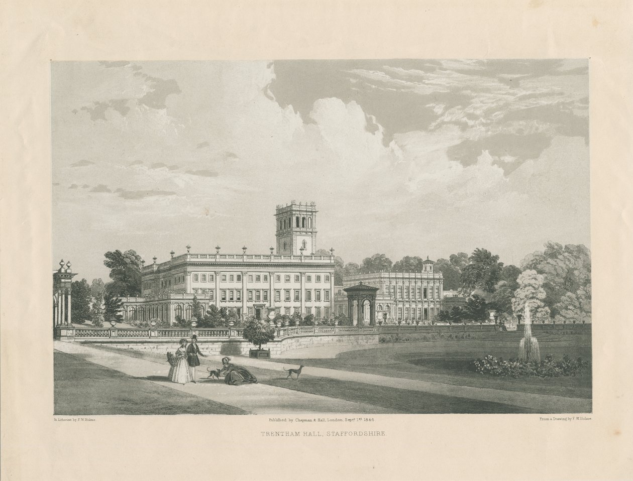 Trentham Hall: lithotint gravyr, nd [c 1846] (tryck) av Frederick William Hulme