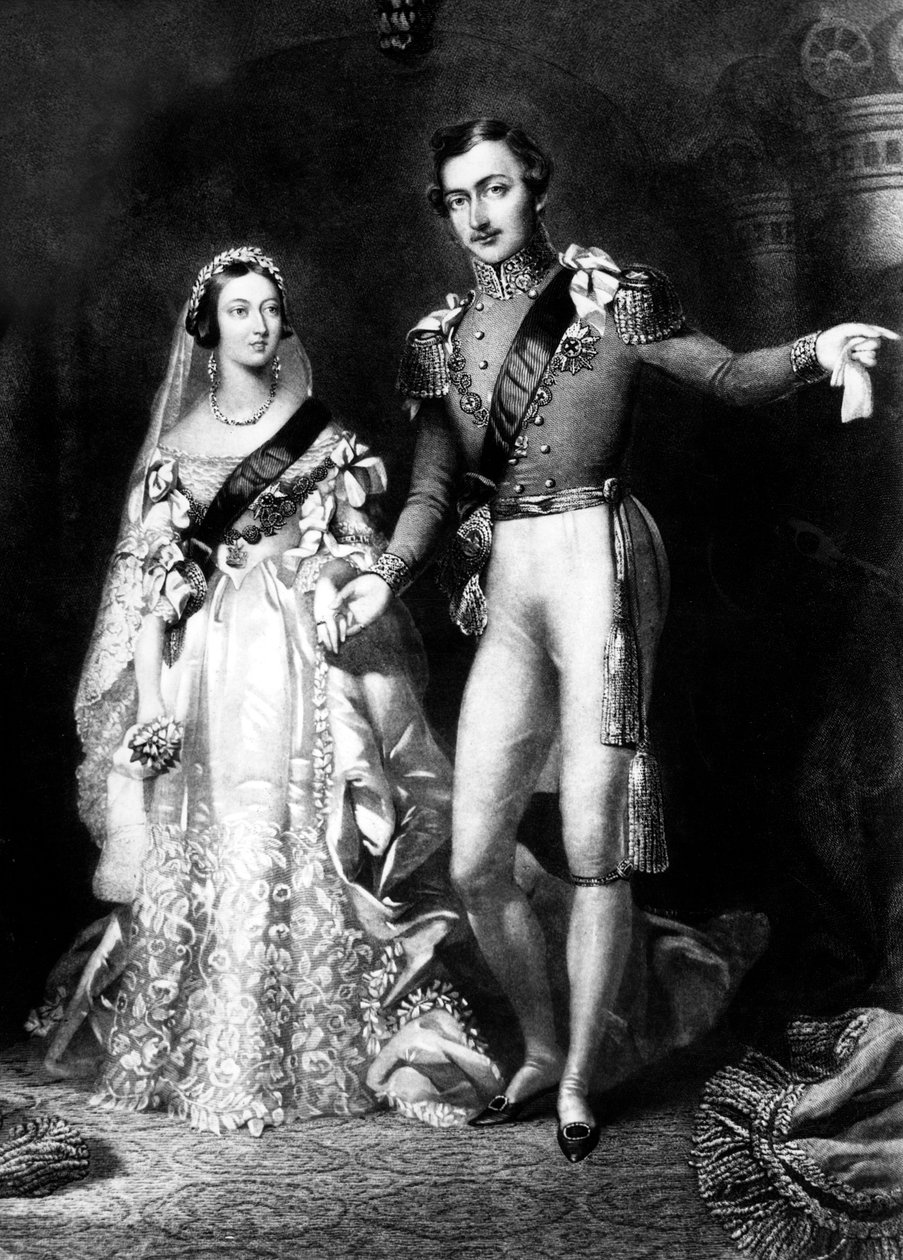 Drottning Victoria och prins Albert när de återvände från vigselgudstjänsten på St James