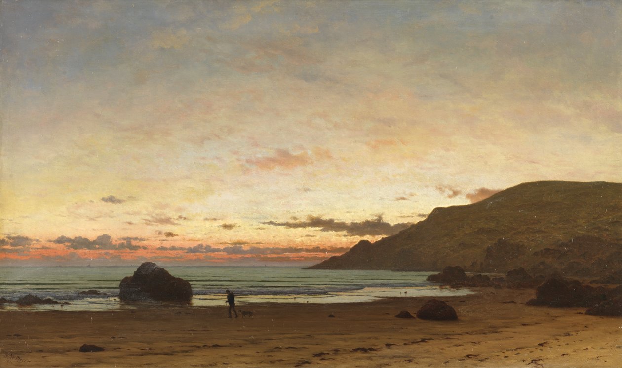 Kustscen med en man och en hund, 1886 av Frederick William Meyer