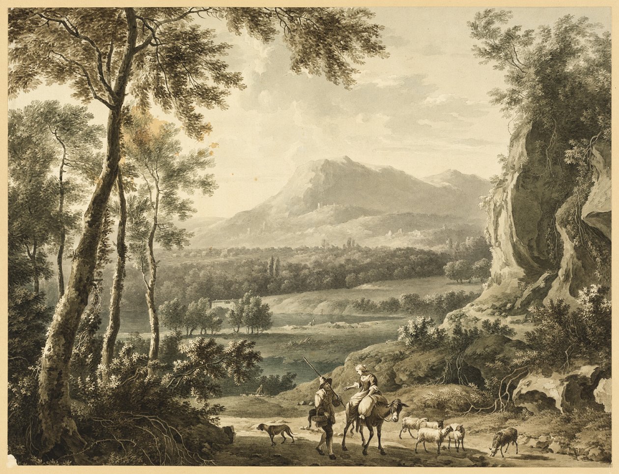 Italienskt landskap med resande bönder i förgrunden av Frederick de Moucheron