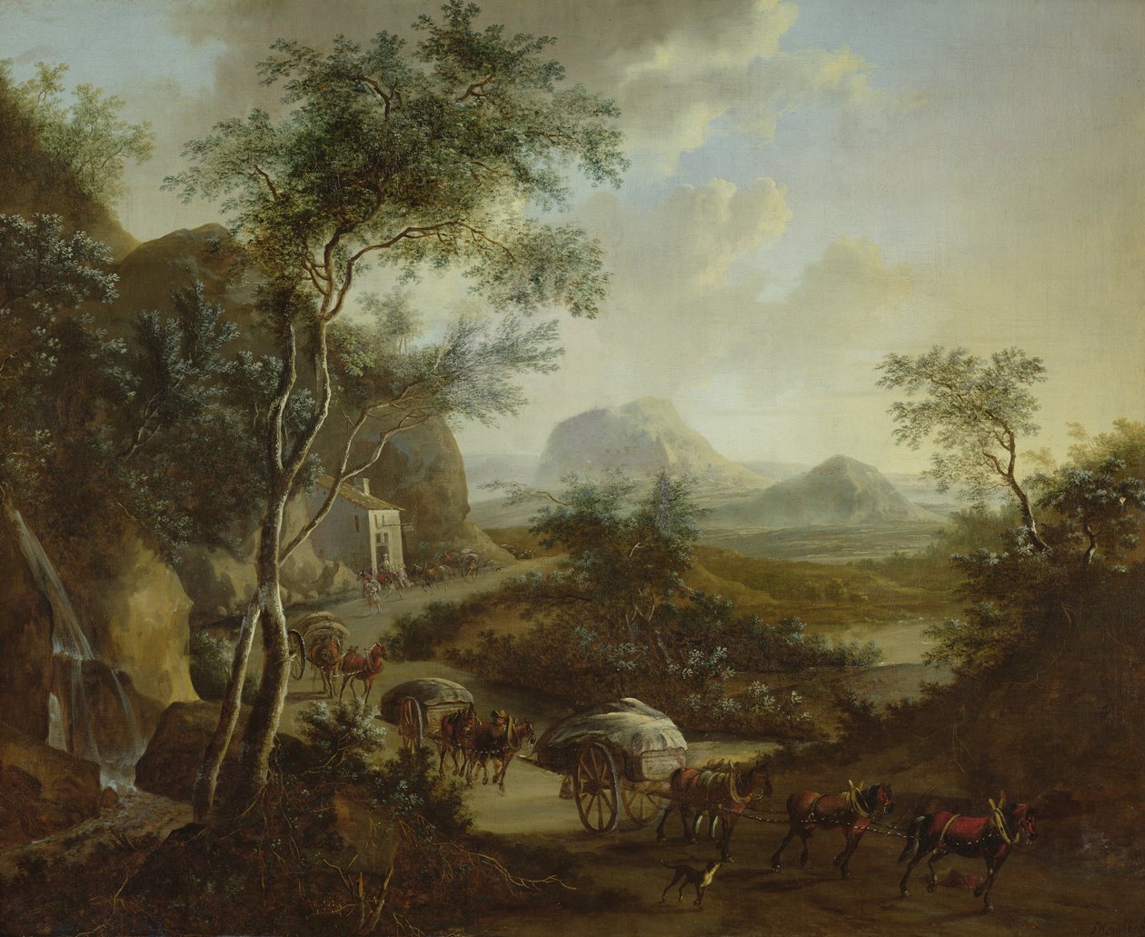Landskap med en konvoj av hästar och vagnar av Frederick de Moucheron