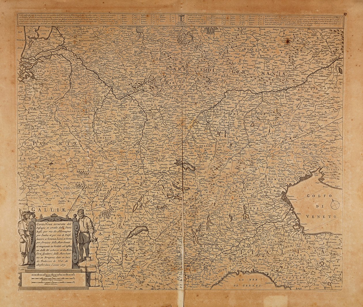 Central-Norra Europa och norra Italien, Karta av Frederik de Wit, Amsterdam, Kopparstick av Frederick de Wit