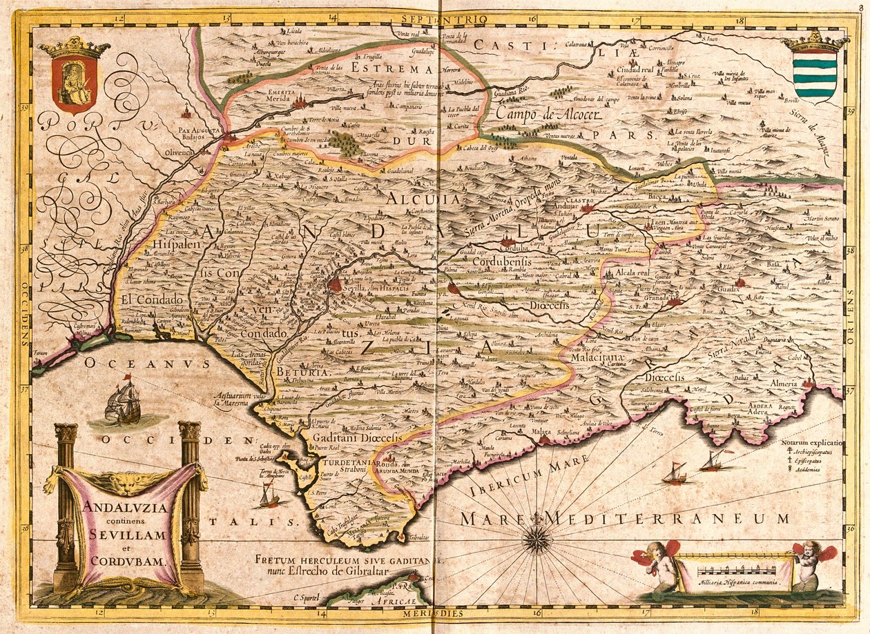 Karta över Andalusien, med Sevilla och Cordoba (Spanien) (etsning av Frederick de Wit