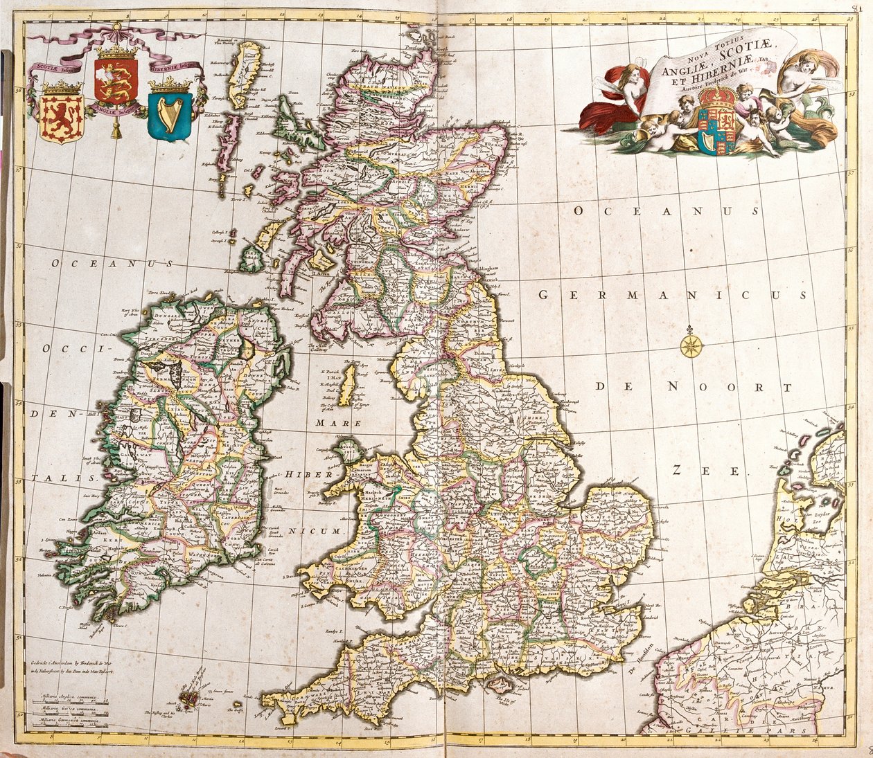 Karta över England, Skottland och Irland (Storbritannien) (etsning av Frederick de Wit