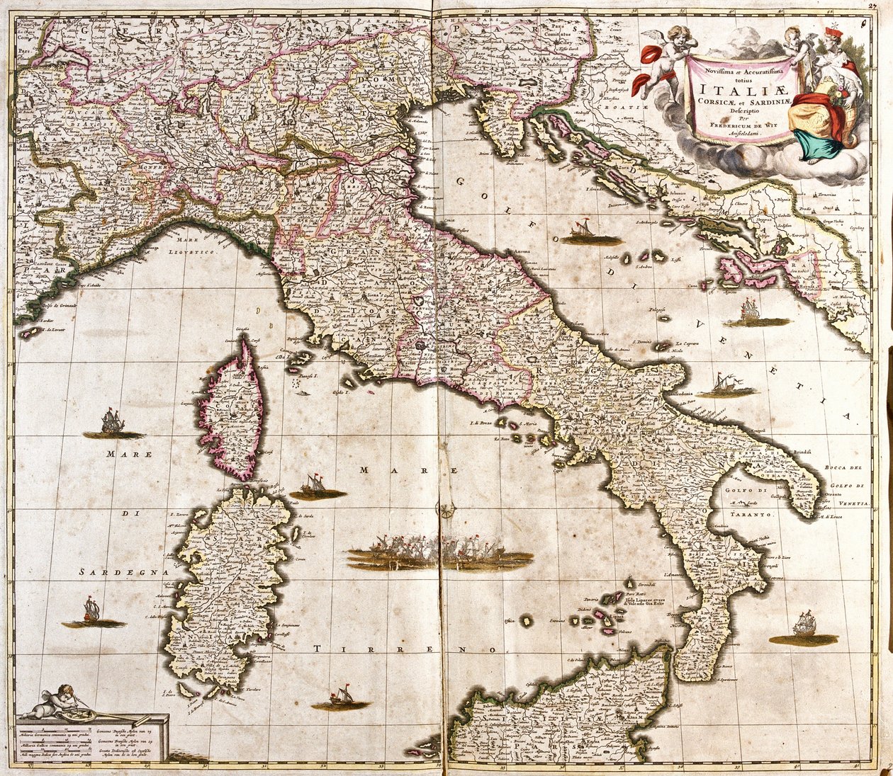 Karta över Italien, Korsika och Sardinien (etsning av Frederick de Wit