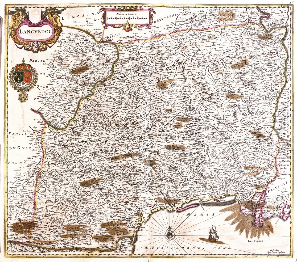 Karta över Languedoc (Frankrike) (etsning av Frederick de Wit