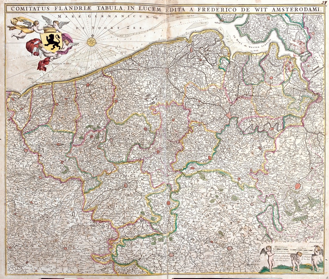 Karta över greven av Flandern (Frankrike och Belgien) (etsning av Frederick de Wit