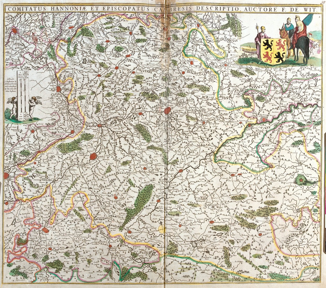 Karta över greven av Hainaut (Hainaut) (Belgien) och Eveche of Cambresis (Frankrike) (etsning av Frederick de Wit