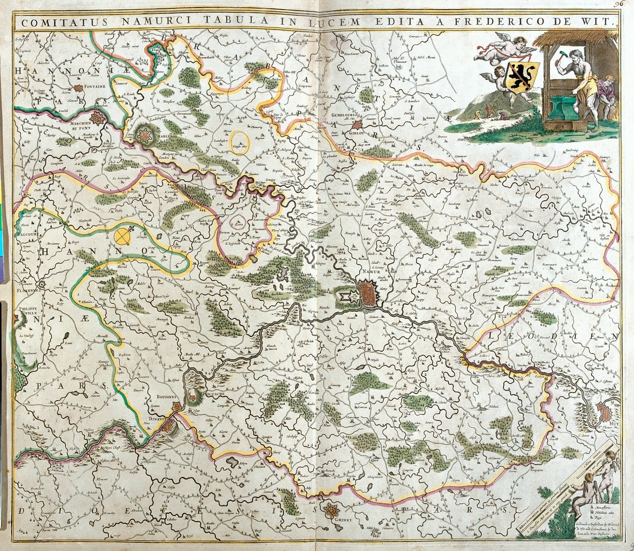 Karta över greven av Namur (Belgien) (etsning av Frederick de Wit