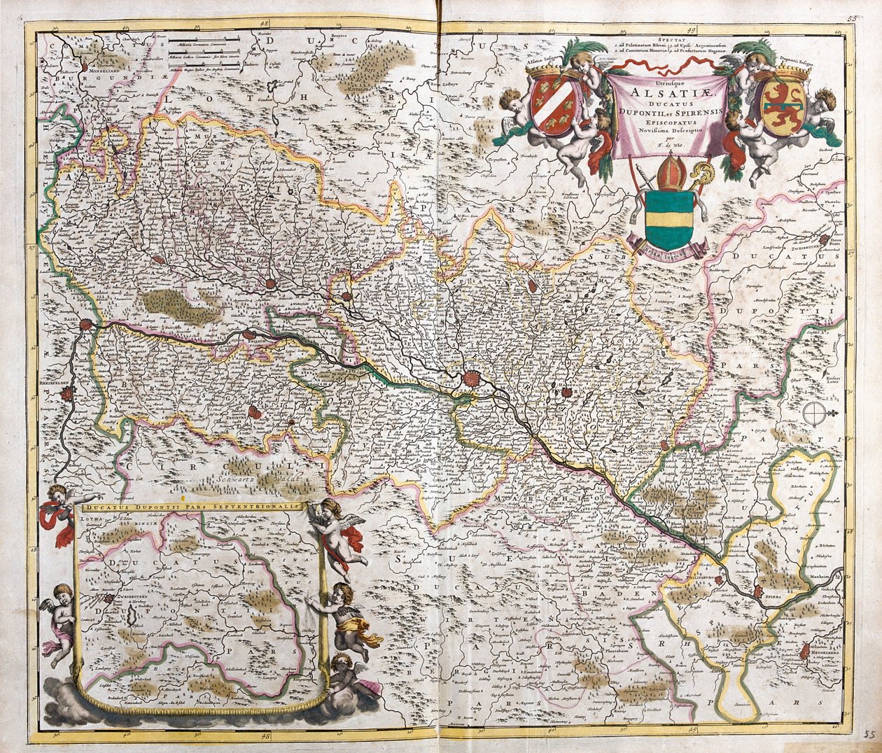 Karta över hertigdömet Alsace (Frankrike) (etsning av Frederick de Wit