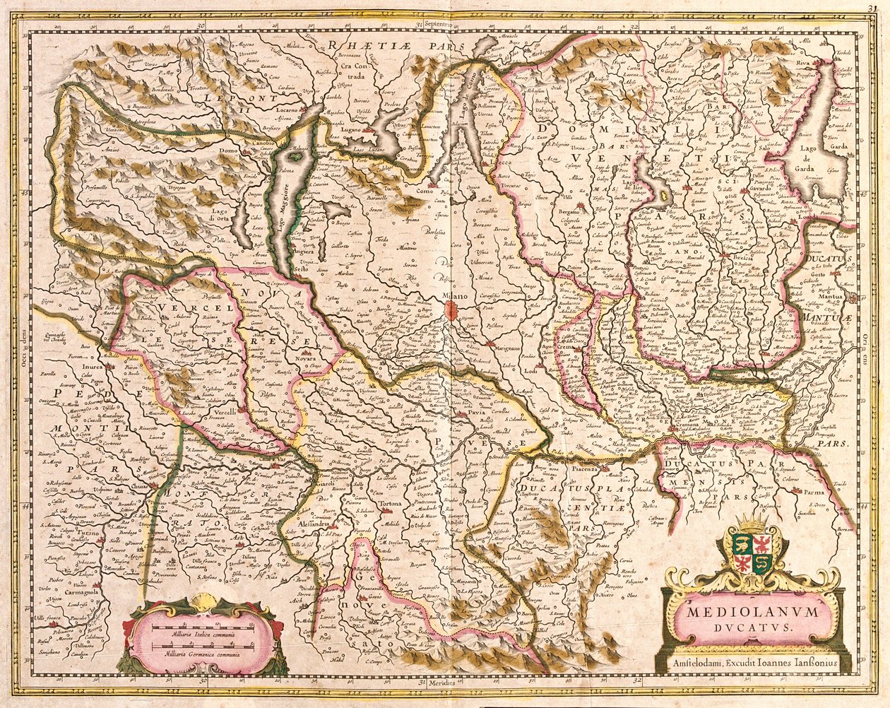 Karta över hertigen av Milano (Italien) (etsning av Frederick de Wit