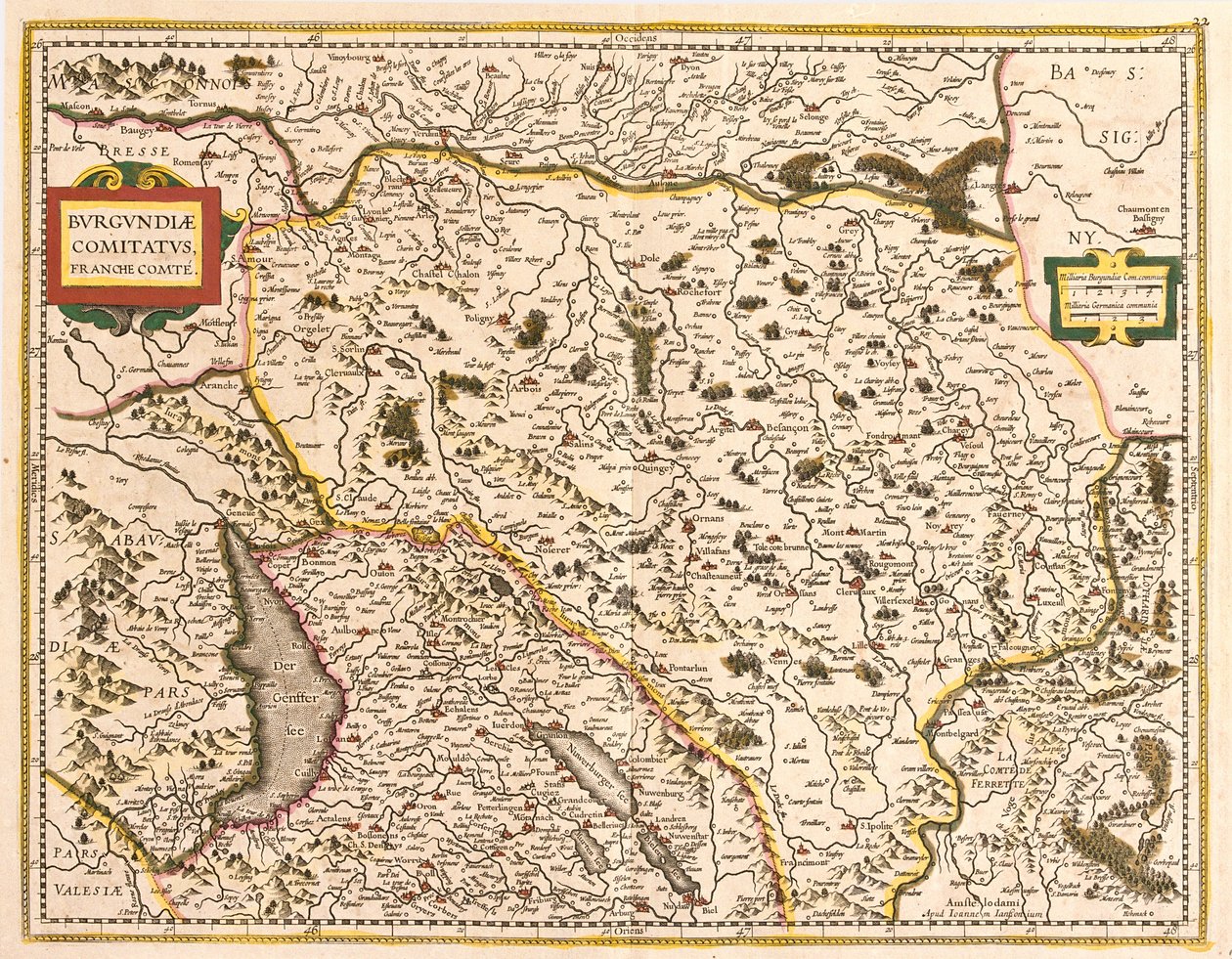 Karta över Franche Comte (Frankrike) (etsning av Frederick de Wit