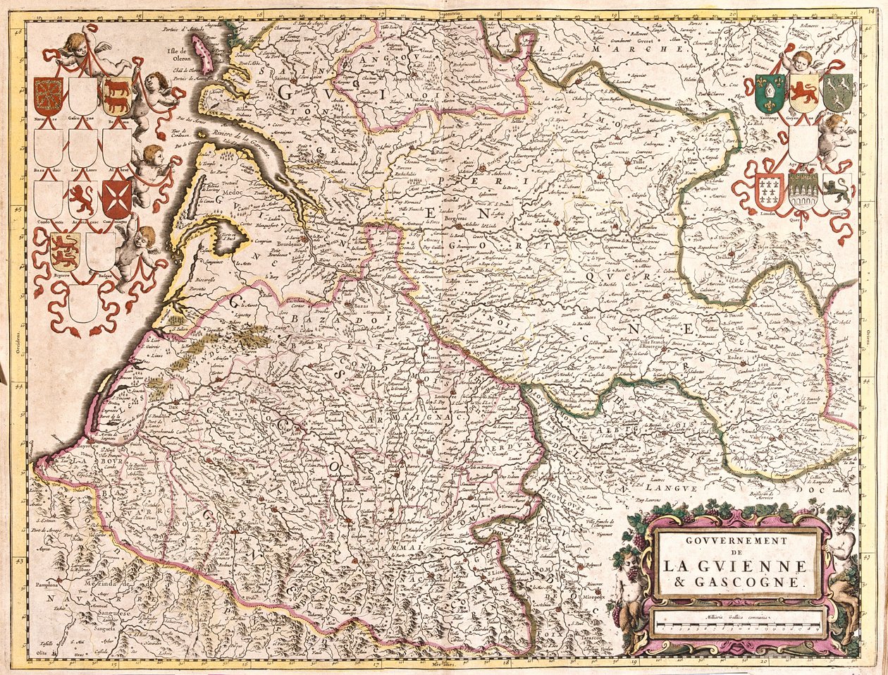 Karta över regeringen i Guyenne och Gascogne (Frankrike) (etsning av Frederick de Wit