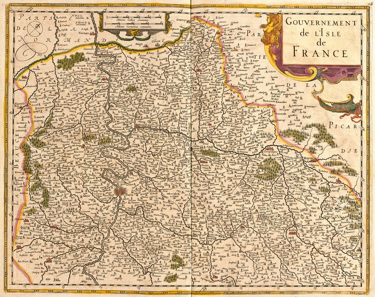 Karta över Ile de France (Frankrike) (etsning av Frederick de Wit