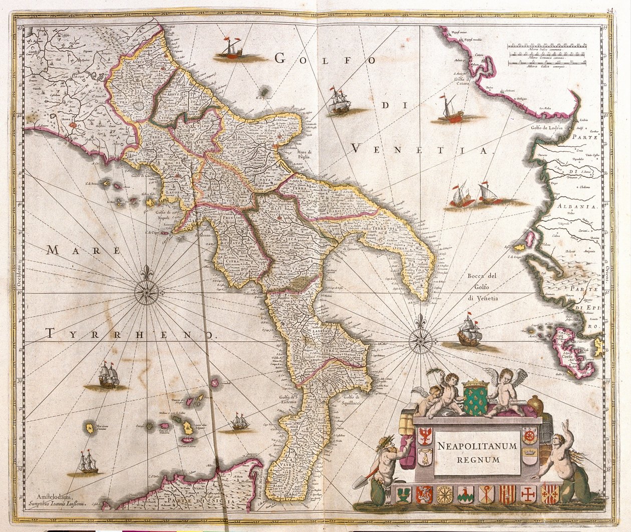 Karta över det napolitanska kungariket (Italien) (etsning av Frederick de Wit