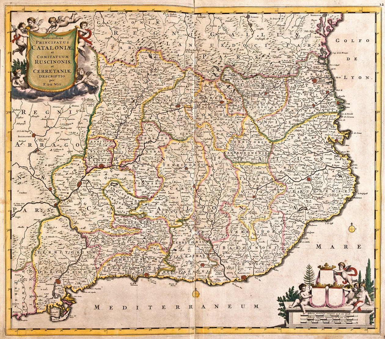 Karta över huvudmannen i Katalonien (Spanien) (etsning av Frederick de Wit