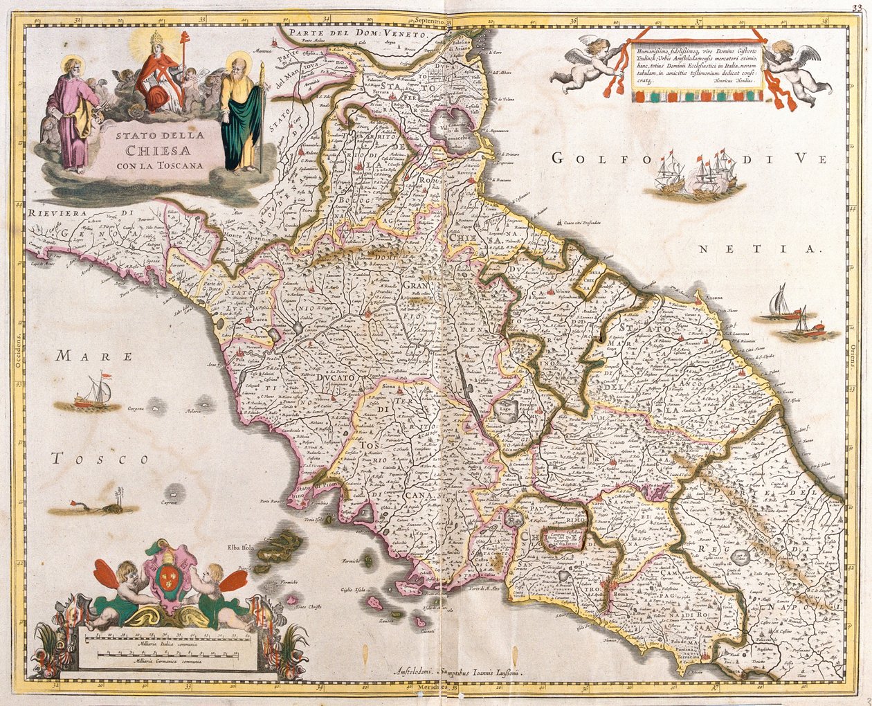 Karta över kyrkans stater i Toscana (Italien) (etsning av Frederick de Wit