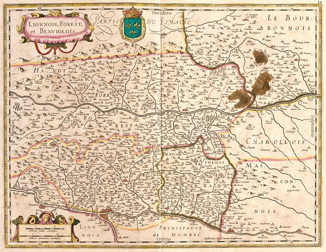 Kartor över territorier Lyon och Beaujolais (Frankrike) (etsning av Frederick de Wit