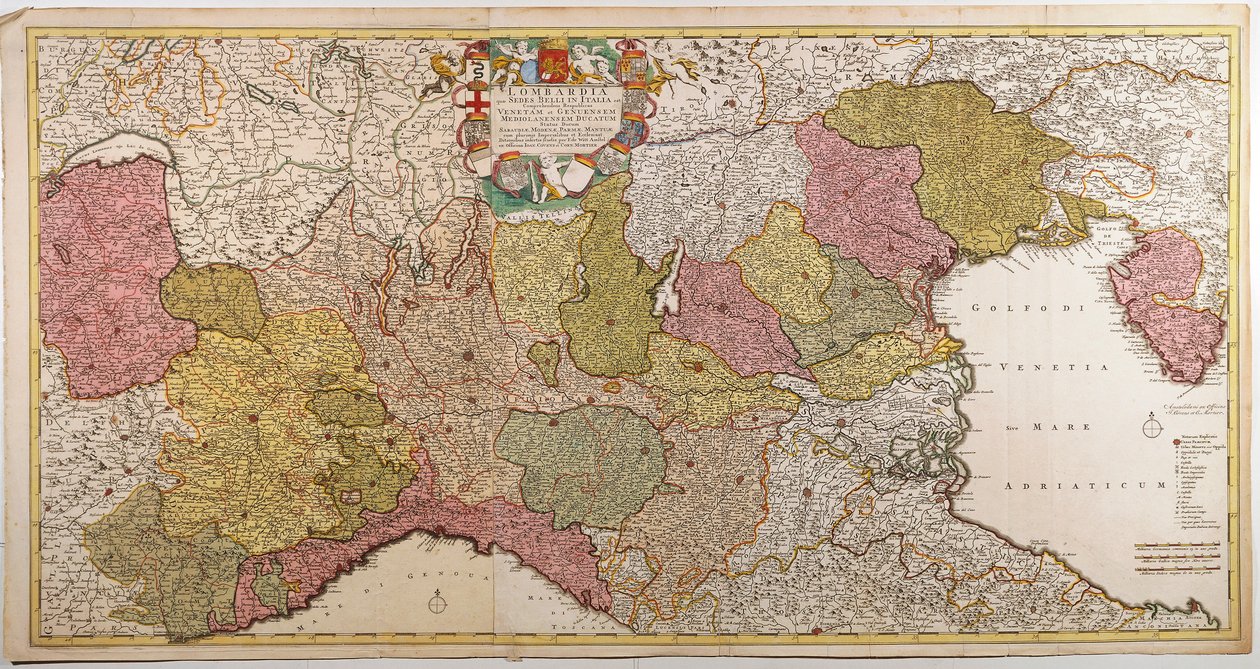 Norra Italien. Karta av Frederik de Wit, Amsterdam, Kopparstick. 1705 av Frederick de Wit