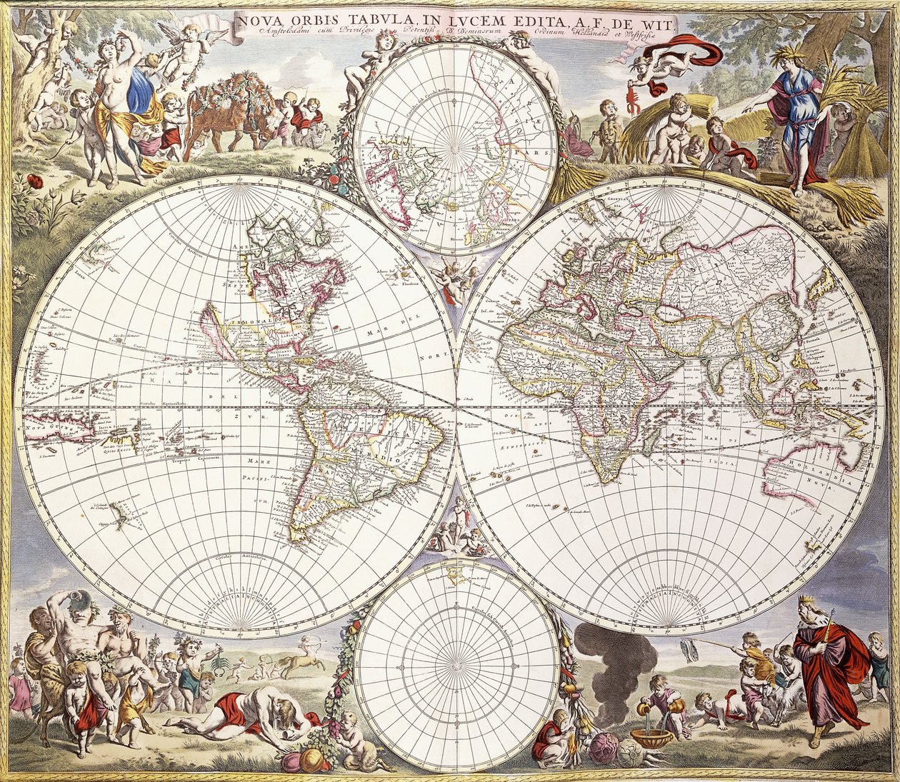 Världskarta från Atlas Major, c.1705 av Frederick de Wit