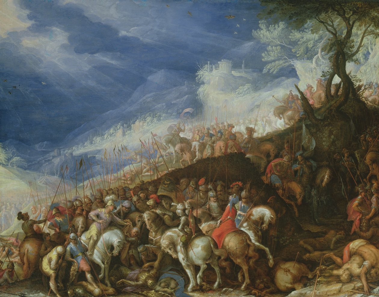 Alexander den store och hans kaptener återställer kejsar Darius av Frederick van Valkenborch