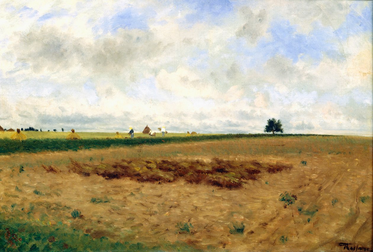 Landskap med höstackar (olja på duk) av Frederico Rossano