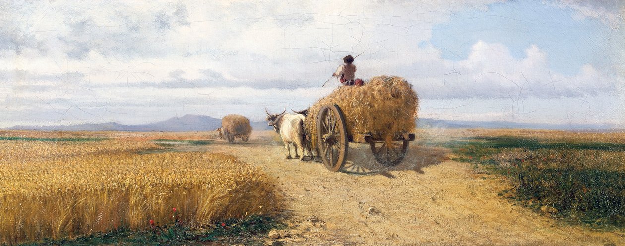 Wheatfield, ca 1868, målning av Federico Rossano (1835-1912), olja på duk, 30x73 cm av Frederico Rossano