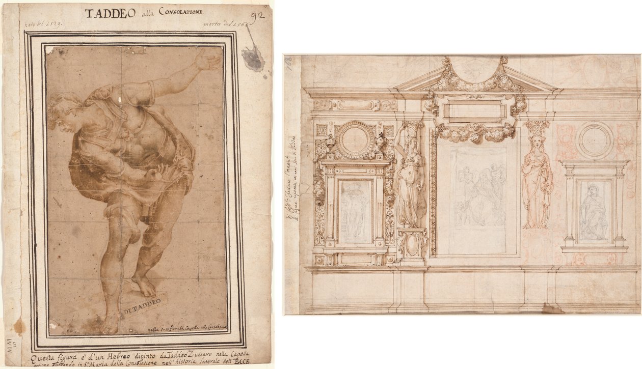 Un Hebreo, från Kristus visad för folket (recto); Design för en väggdekoration med inklistrade skisser efter Raphael (verso) av Frederico Zuccaro