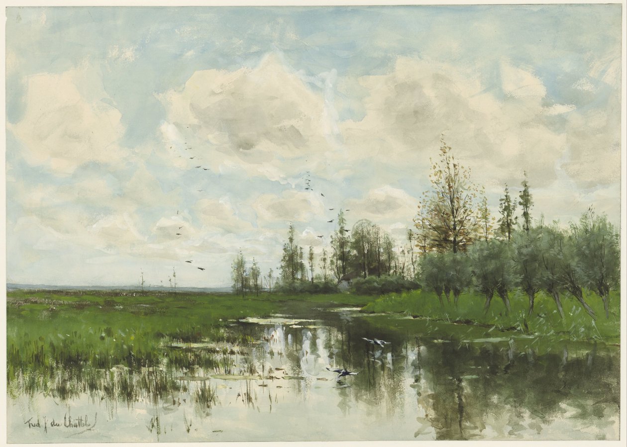 Pool med träd och äng av Fredericus Jacobus van Rossum du Chattel