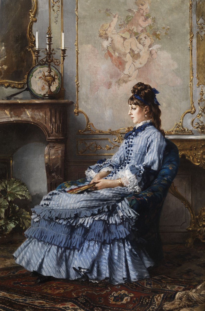 Junge Dame am Kamin av Frederik Hendrik Kaemmerer
