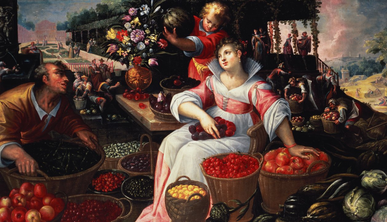 Fruktmarknad (sommar), 1590 av Frederik Valckenborch
