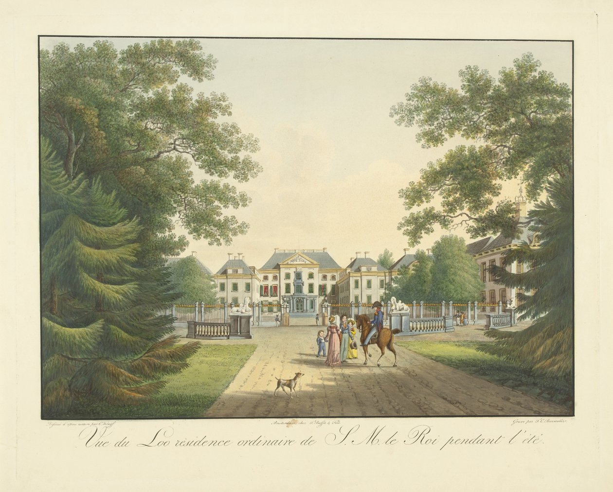 Utsikt över Paleis het Loo Vue du Loo ordinarie bostad för S.M. le Roi pendent l