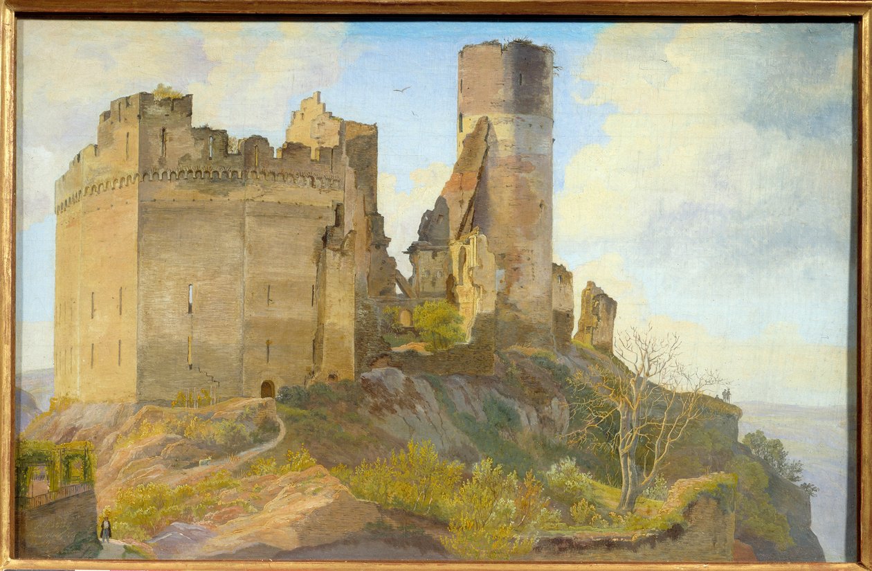 Utsikt över ruinerna av slottet Schönburg nära Oberwesel vid Rhen i Tyskland Målning av Frederik Hansen Sodring (1809-1862) av Frederik Hansen Sodring