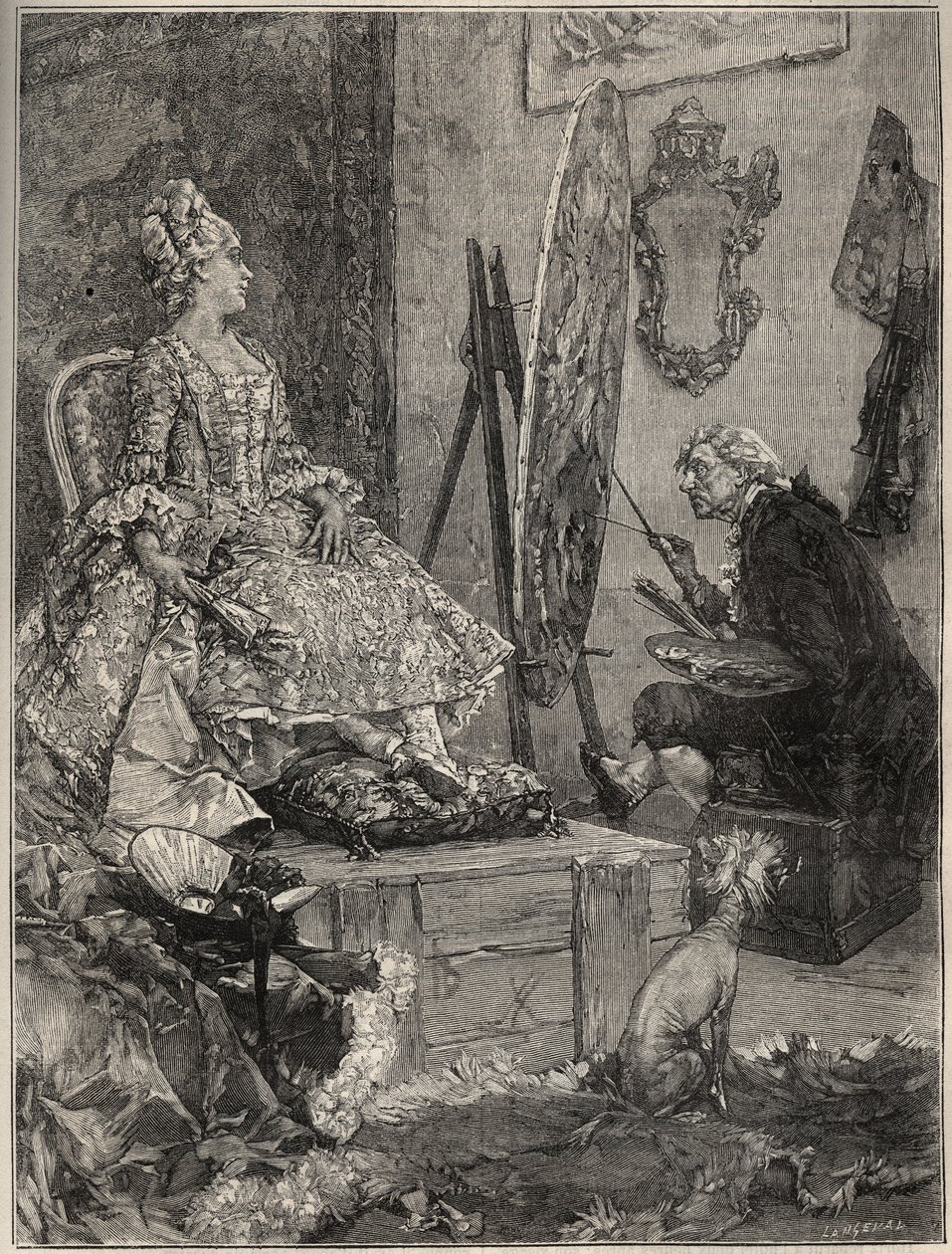 Francois Boucher (1703-1770) målar porträttet av Jeanne Antoinette Poisson, markisin av Pompadour (känd som Madame de Pompadour av Frederik Hendrik (after) Kaemmerer