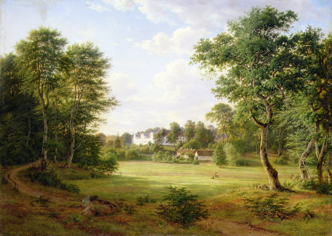 Danskt landskap med ett litet slott (olja på duk) av Frederik Kiaerskou