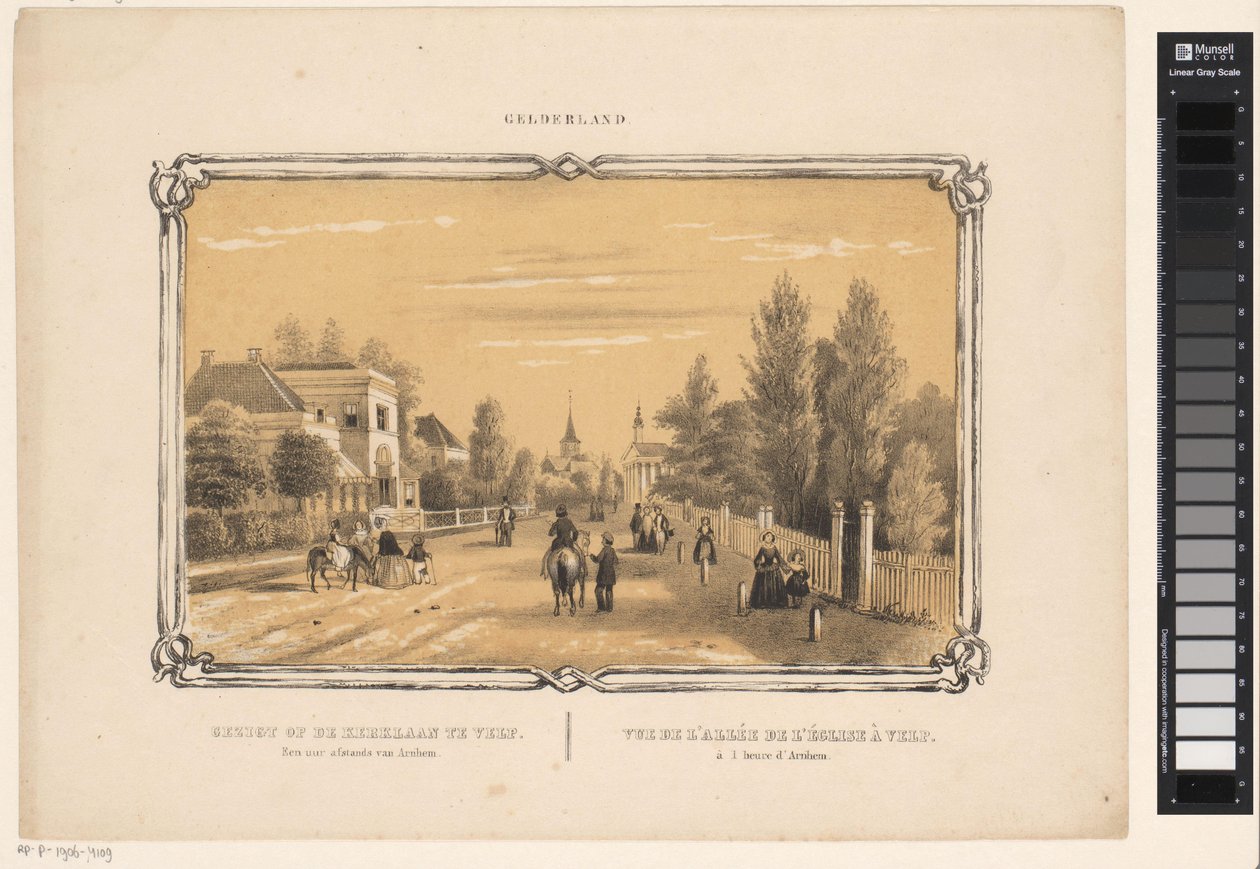 Kerklaan i Velp Utsikt över Kerklaan i Velp. En timme bort från Arnhem (titel på objekt) Gelderland (serietitel på objekt) av Frederik Lodewijk Huygens