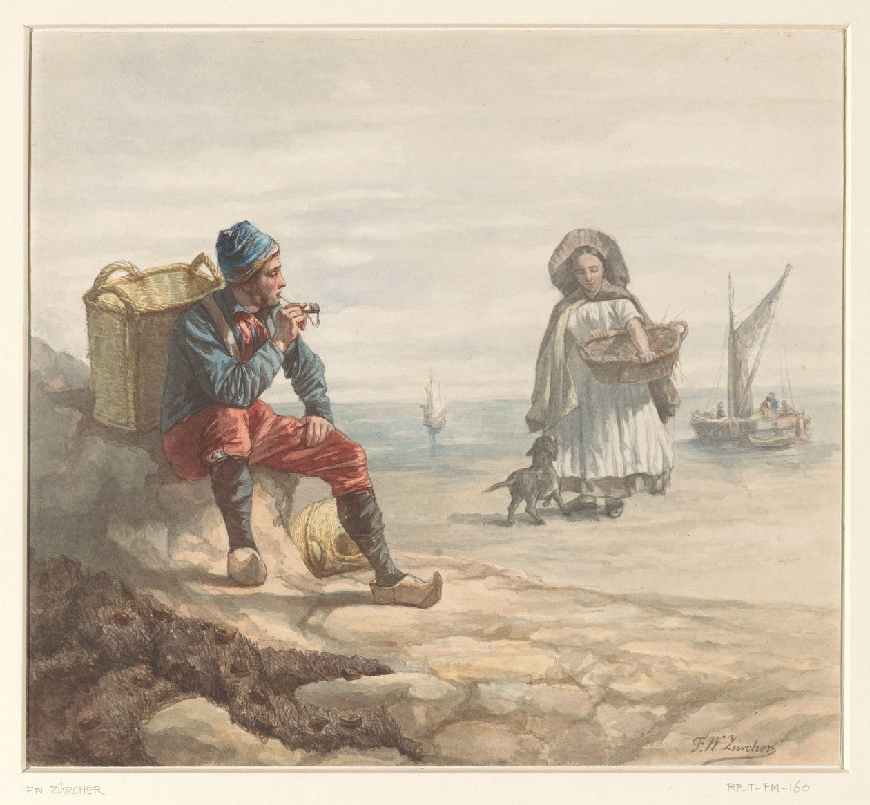 Fiskare på stranden av Frederik Willem Zürcher