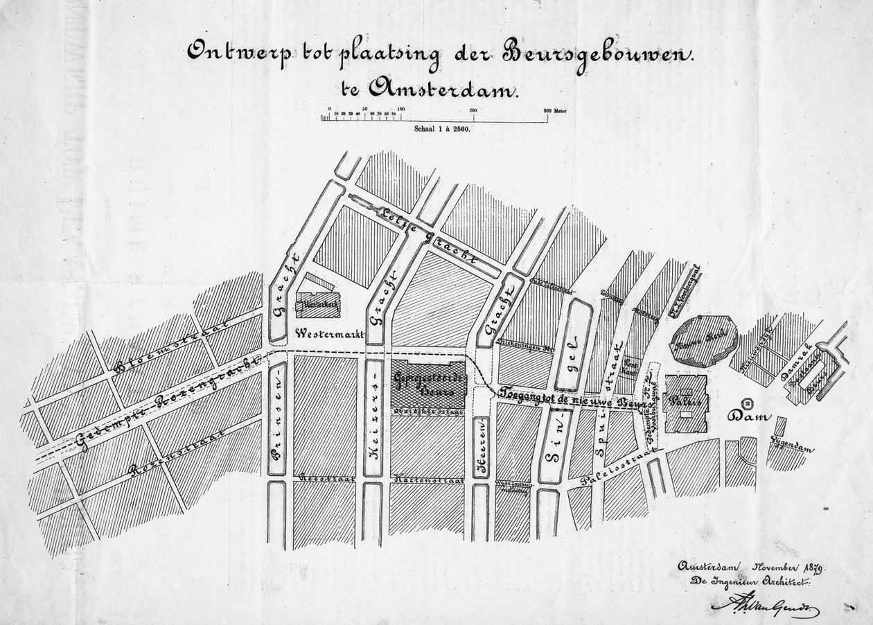 Design för en varubörs, Amsterdam, situation. november 1879 av Frederik Willem van Gendt