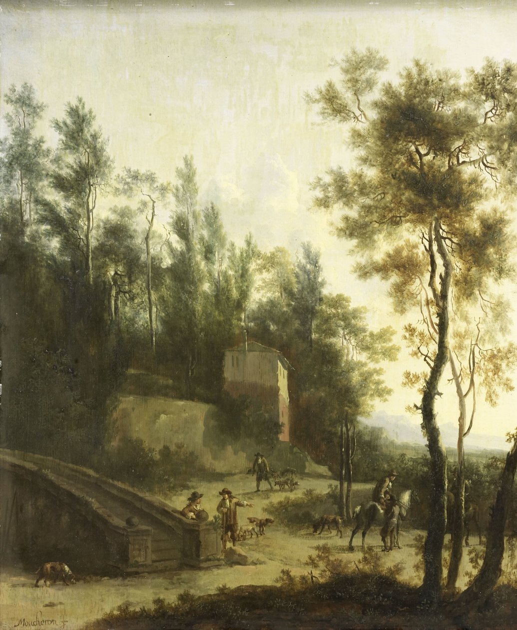 Italienskt landskap med jägare av Frederik de Moucheron