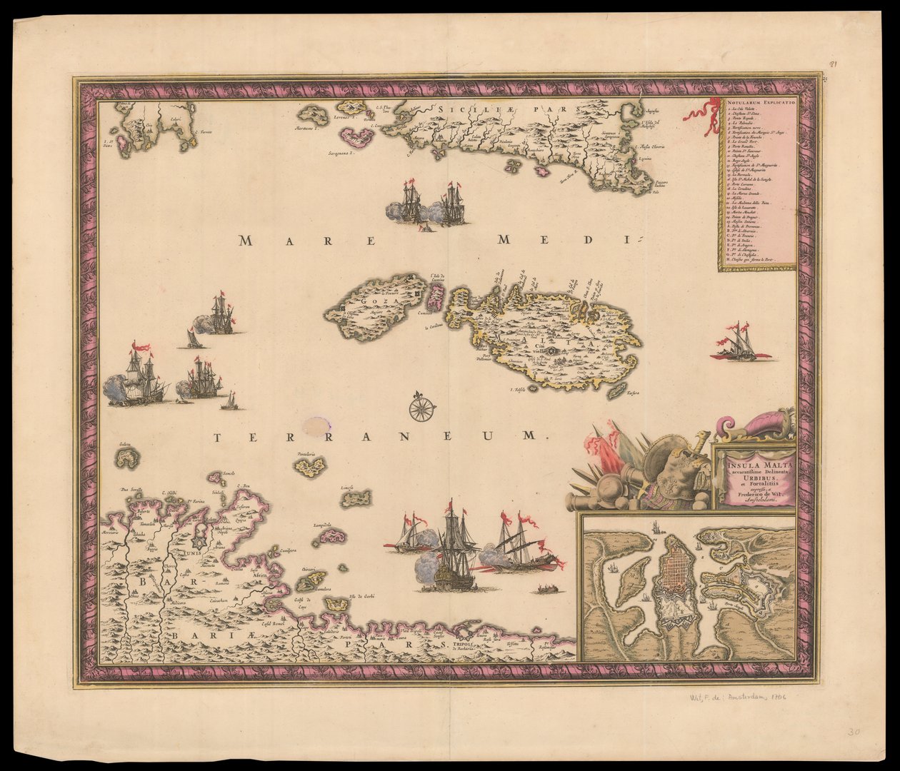 Insula Malta accuratißime Delineata Urbibus et Fortalitiis expressa av Frederik de Wit