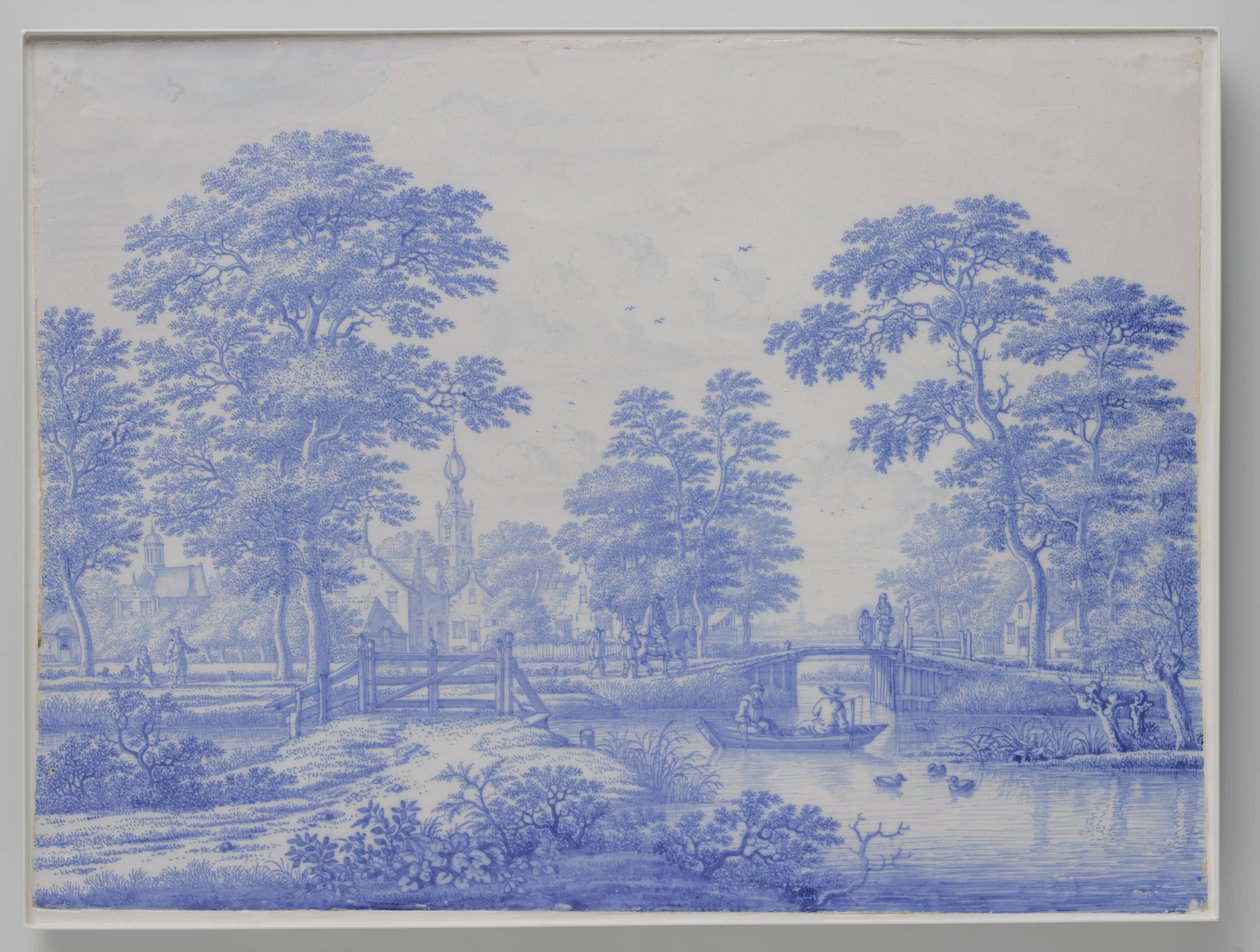 Plakett med utsikt över Overschie nära Rotterdam Tallrik med ansikte på Overschie av Frederik van Frytom (attributed to)