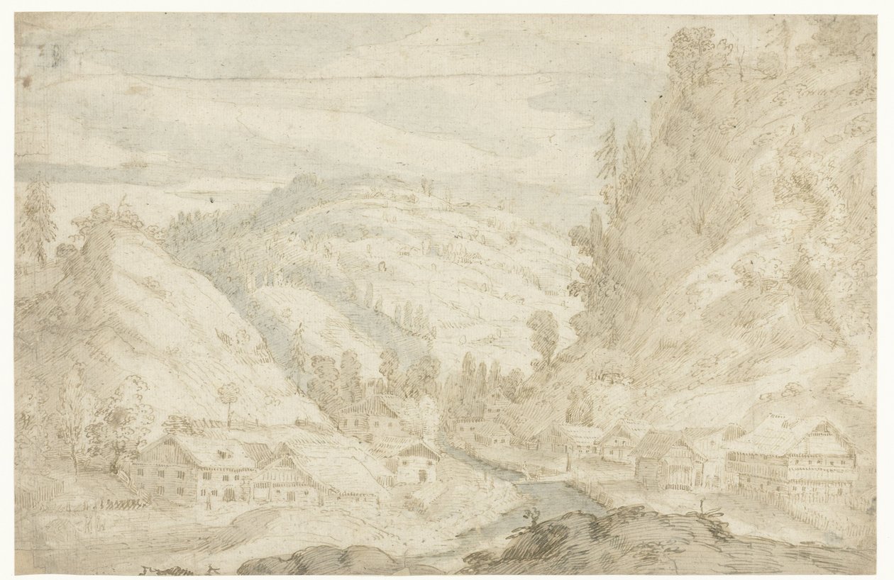 Utsikt över en dal med en by och en bergsbäck Skissbok (serietitel) av Frederik van Valckenborch