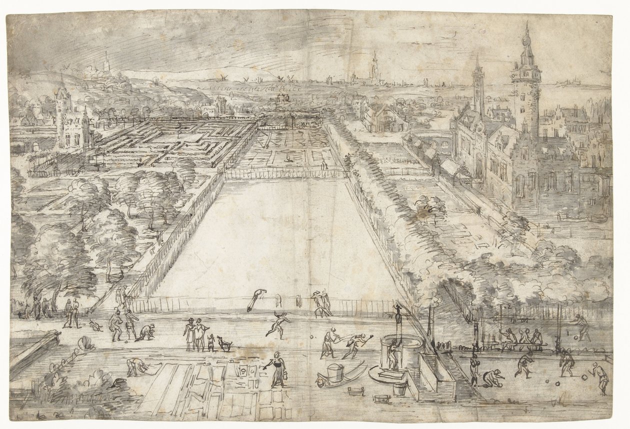 Slott med en park i närheten av en stad av Frederik van Valckenborch