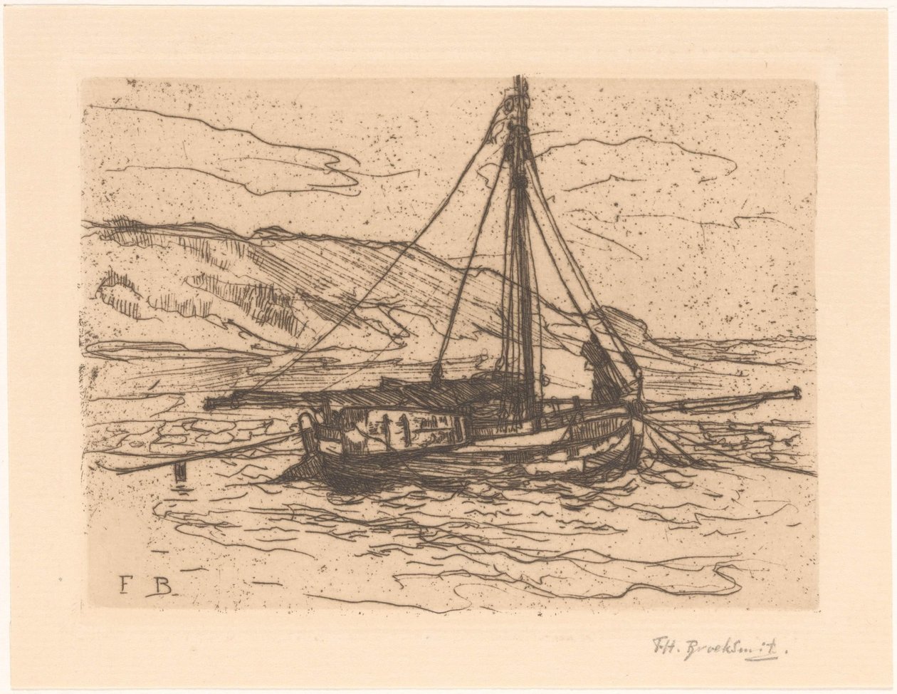 Räkbåt till havs av Frederika Henriëtte Broeksmit (signed by artist)