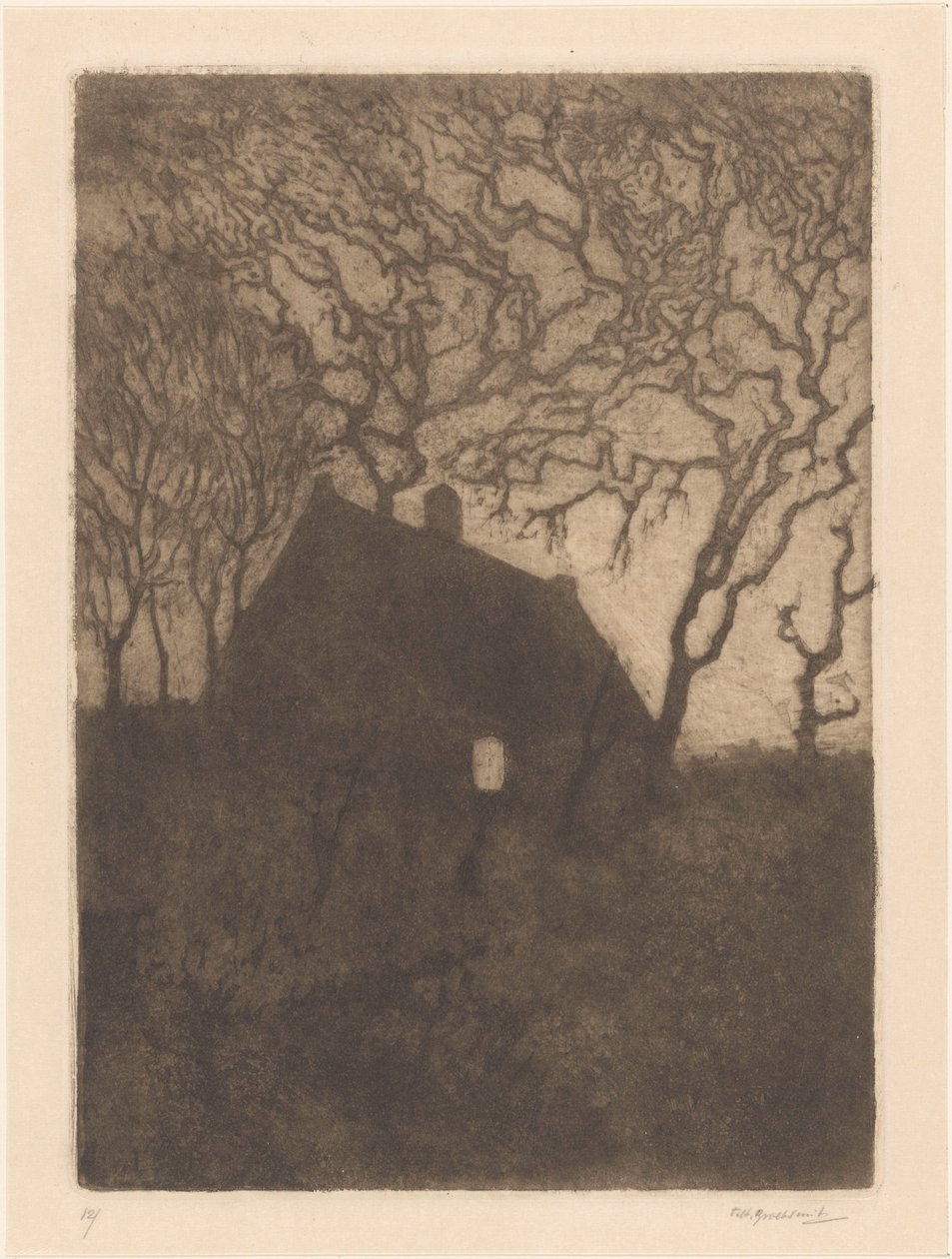 Hus på natten av Frederika Henriëtte Broeksmit (signed by artist)