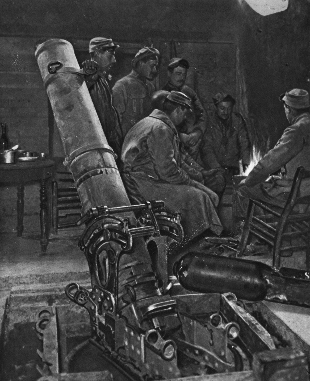 Ett franskt skyttegravsbruk i sin vinterhåla, illustration från The Illustrated War News, 7 mars 1917 av French Photographer