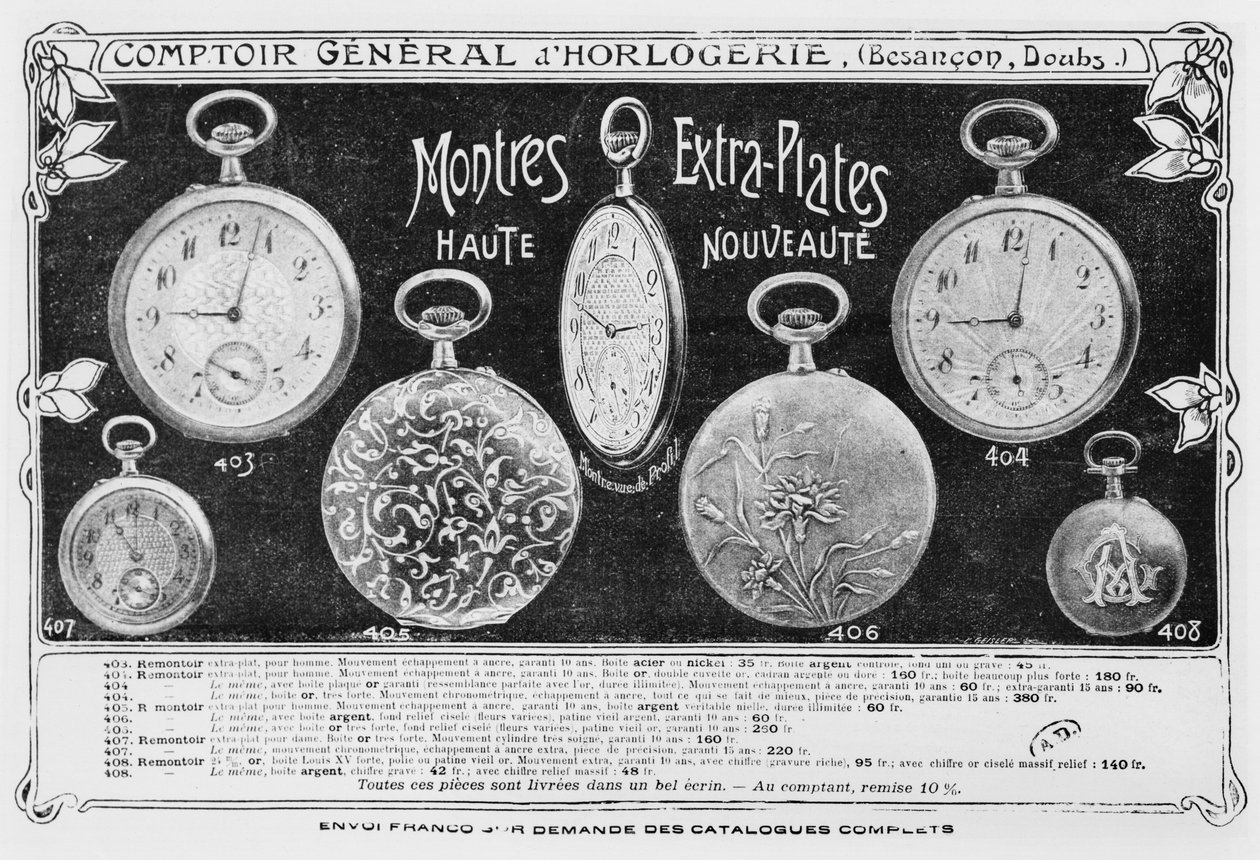 Reklam för fob-klockor, Comptoir General dhorlogerie, c.1900 av French Photographer