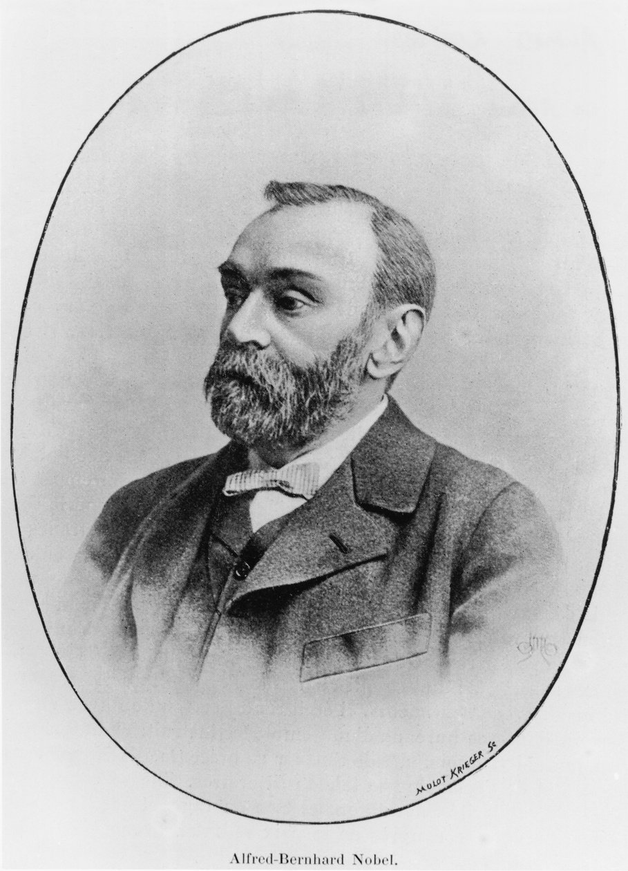 Alfred Nobel (1833-96) illustration från La Revue illustrée, 1902 (photolitho) av French Photographer