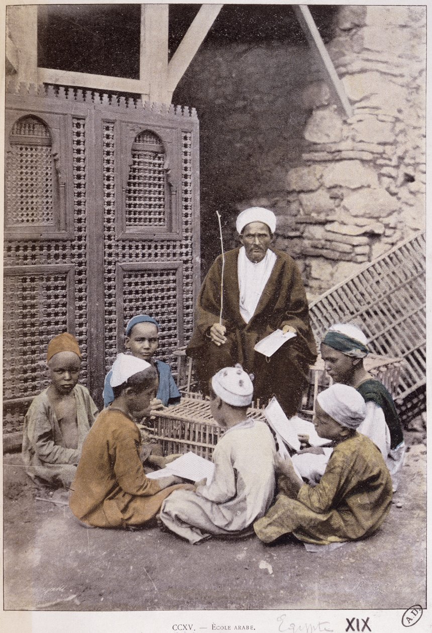En arabisk skola i Kairo ca 1900 (färgat foto) av French Photographer